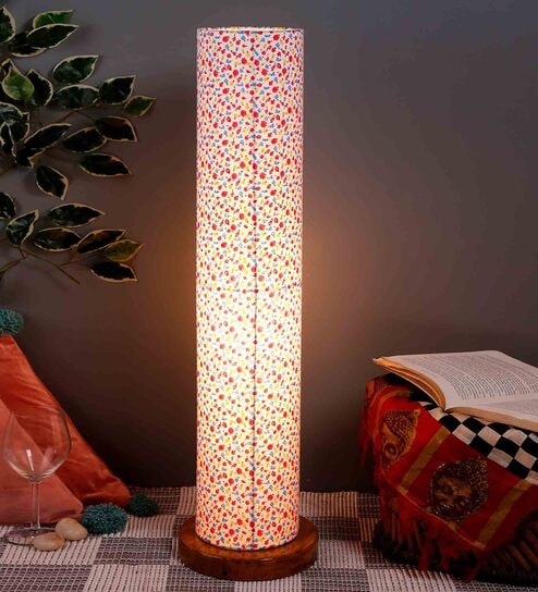 Tarter Multicolour Cotton Shade Column Floor Lamp With Wood Base By New Era