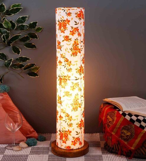 Mylo Multicolour Cotton Shade Column Floor Lamp With Wood Base By New Era