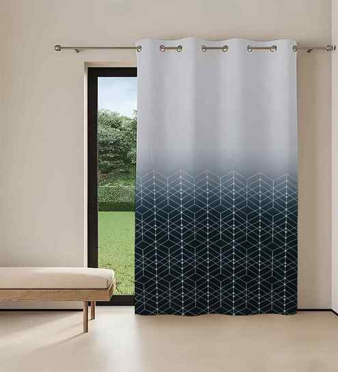 Multicolour Digital Print Geometric 7ft Regular Eyelets Door Curtain (1 Pc)