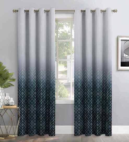 Multicolour Digital Print Geometric 7ft Regular Eyelets Door Curtain (2 Pc)