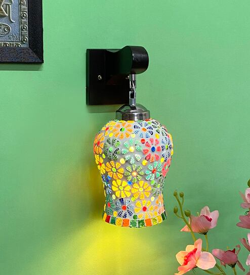 Multicolour E27 holder Wood & Glass Uplight Wall Scone