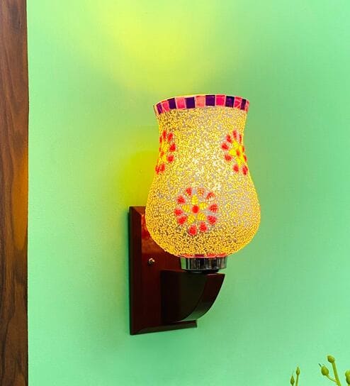Multicolour E27 holder Wood & Glass Uplight Wall Scone
