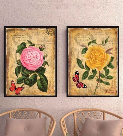 Multicolour Engineered Wood (Set of 2) Art Prints