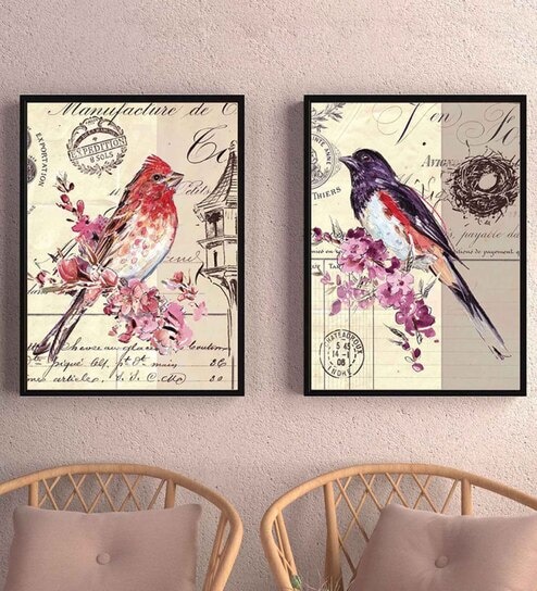 Multicolour Engineered Wood (Set of 2) Art Prints