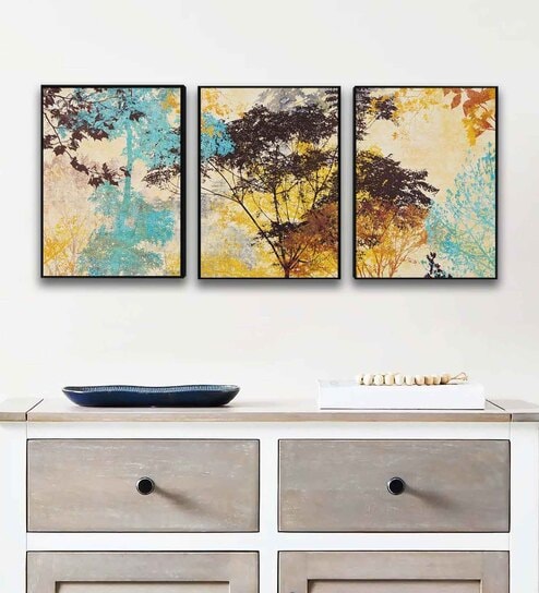 Multicolour Engineered Wood (Set of 3) Art Panels