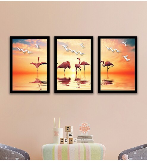 Multicolour Engineered Wood (Set of 3) Art Panels