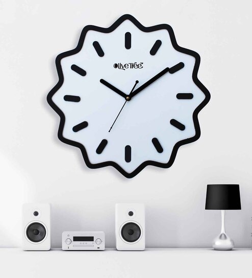 Delphine White & Black Engineered Wood Wall Clock