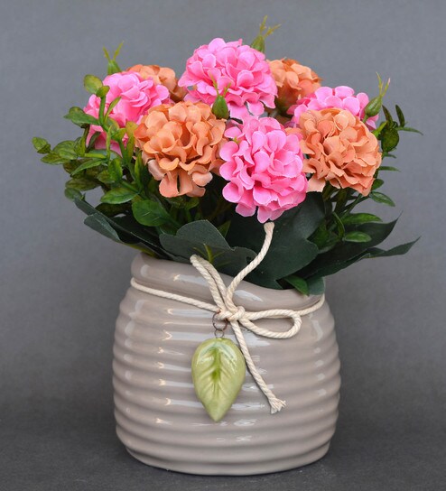 Buy Multicolour Fabric Ceramic Artificial Flowers With Round