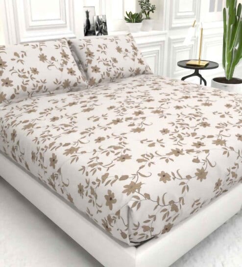 Floral 210 TC Microfiber 1 Bedsheet,  2 Pillow Covers Cider Queen Collection by The White Moss