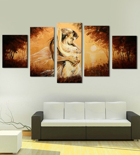 Buy Multicolour Hand Painted Abstract Couples Kissing In Wind Landscape Acyrlic Painting 5 Pieces Art By 999store Online People Places Art Panels Art Panels Home Decor Pepperfry Product
