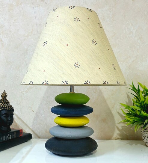 disoo fashions MultiColour Handpainted and hancarved Distress wooden stone finish Table lamp in with handpainted fabric shade-picture-40
