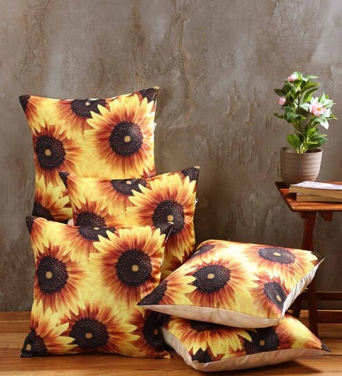 Multicolour Jute Floral 16x16 inches Cushion Cover (5Pc)-image-35