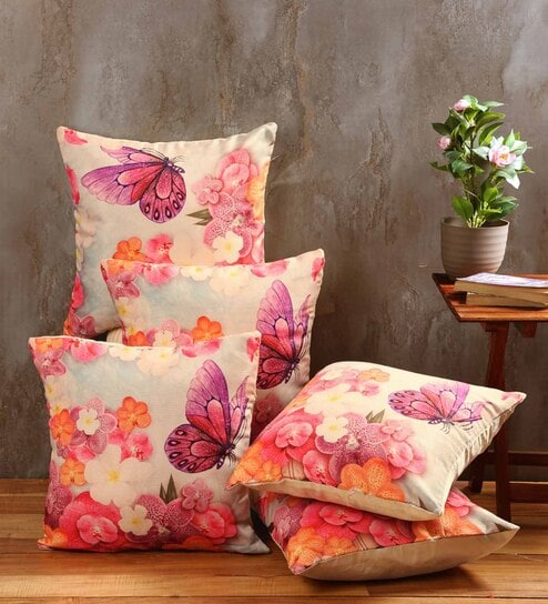 Multicolour Jute Floral 16x16 inches Cushion Cover (5Pc)-image-34