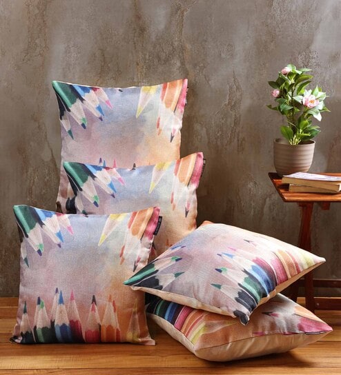 romee Multicolour Jute Abstract 16x16 inches Cushion Cover (5Pc)-picture-14