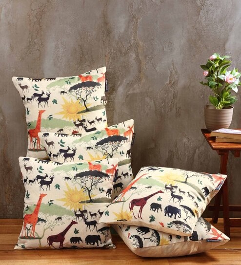 Multicolour Jute Nature 16x16 inches Cushion Cover (5Pc)