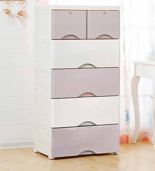 Buy Navya 5 Tier Chest Of Drawers In White Purple Colour By The