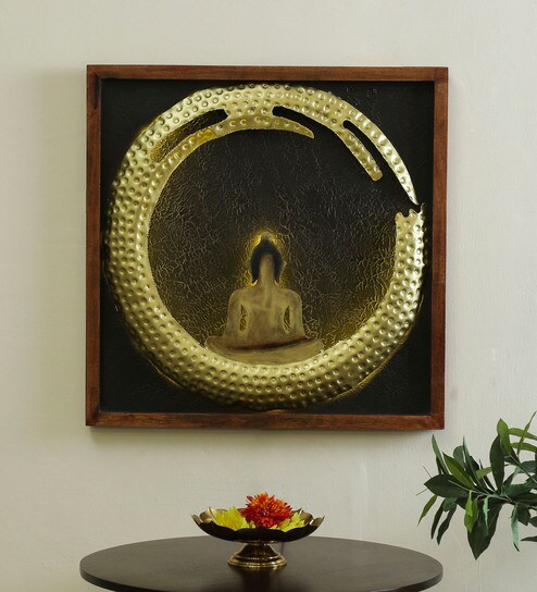 Buy Multicolour Mango Wood Wrought Iron Gautam Buddha Small Wall