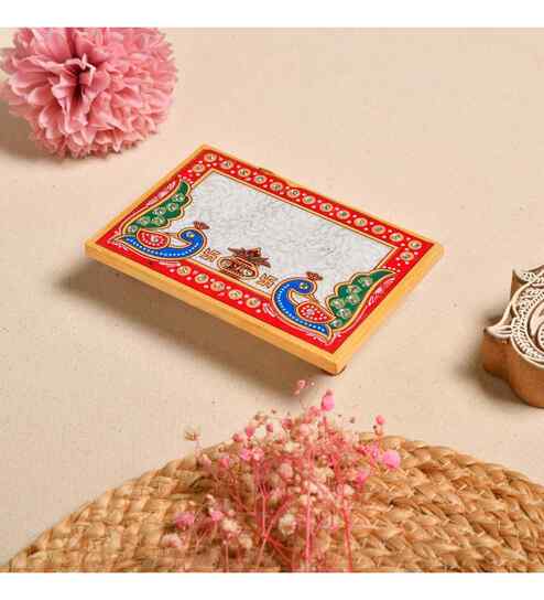 Multicolour Marble Puja Chowki for God Idols
