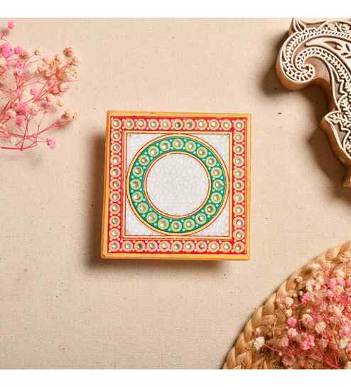 Multicolour Marble Puja Chowki for God Idols