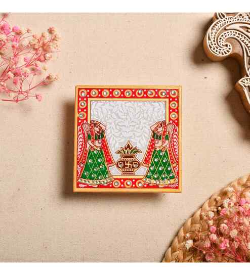 Multicolour Marble Puja Chowki for God Idols