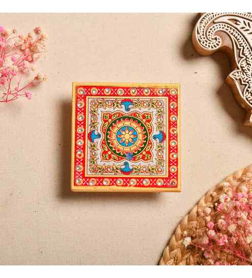 Multicolour Marble Puja Chowki for God Idols