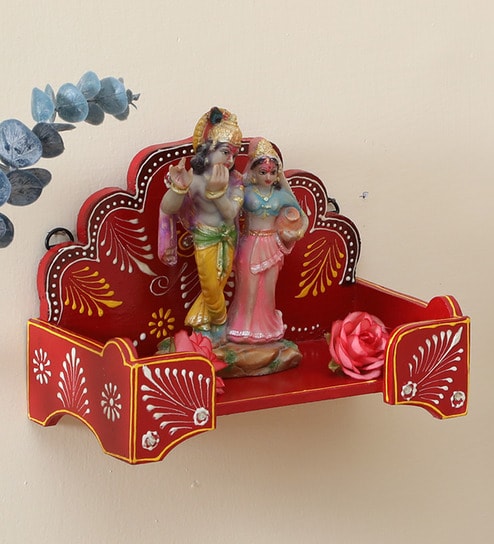 Multicolour MDF Hand Painted Pooja Shelf By Padmavati Art Creations
