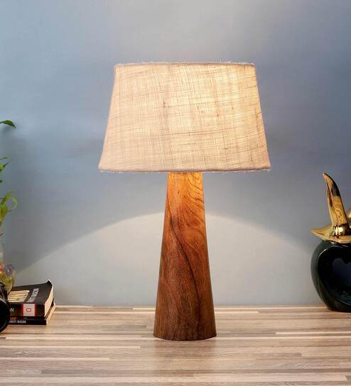 Burnie Multicolour Natural Fiber Shade Night Lamp With Wood Base