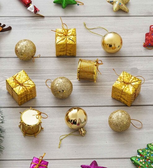 Golden Plastic Christmas Tree Decorative Hanging Ornaments