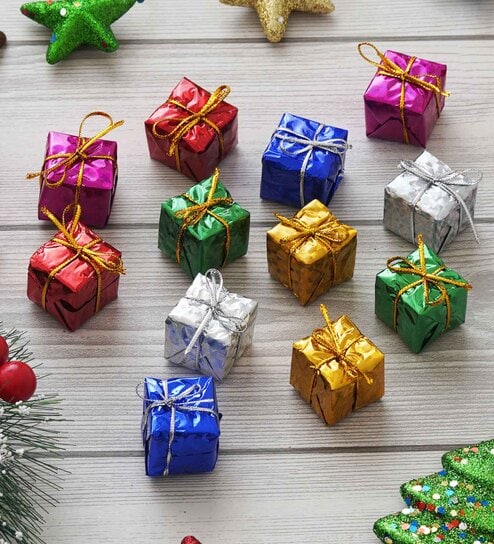 Multicolour Plastic Xmas (Set of 12) Gift Box Decorative Hanging Ornaments