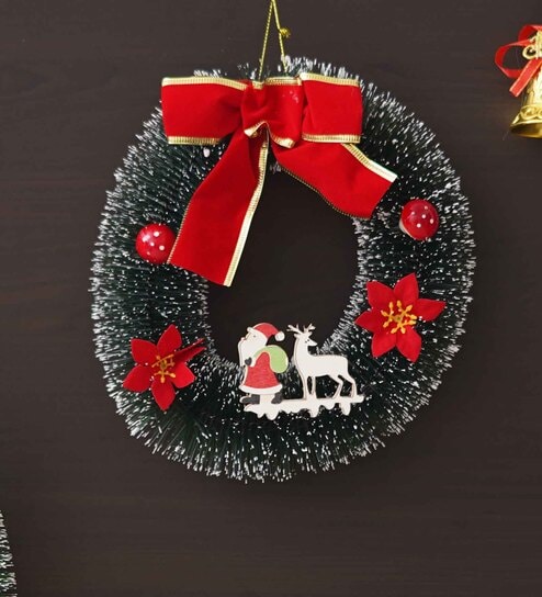 Multicolour Plastic Santa & Reindeer Design Christmas Wall Hanging