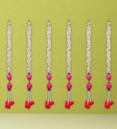 White & Pink Plastic Pink Lotus & White Red Artificial Flowers Hanging (Set of 6)