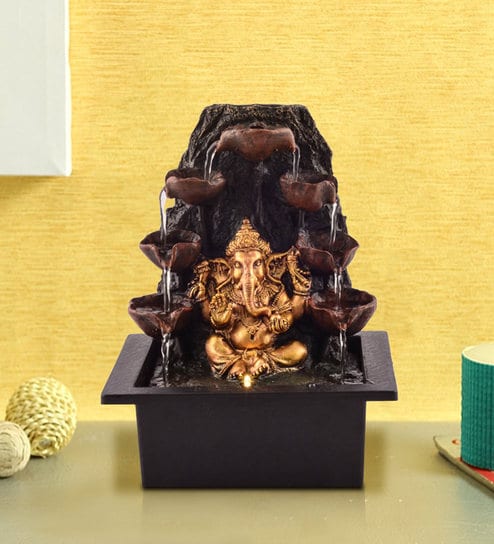 Multicolour Polystone Premium Lord Ganesha Indoor Water Fountain By The Exclusive Deco