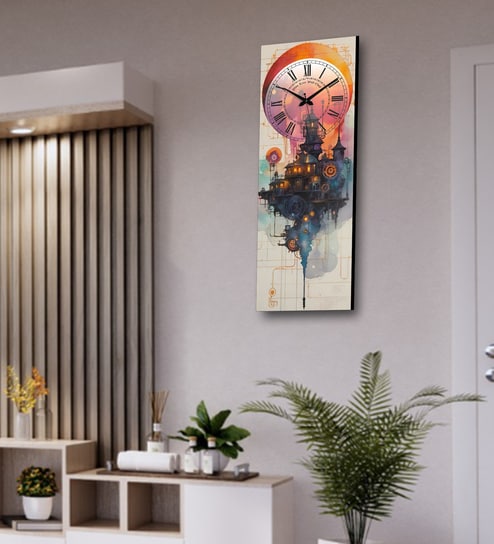 Multicolour Rectangle 24 Inches Wooden Wall Clock