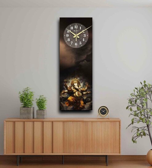 Multicolour Rectangle 24 Inches Wooden Wall Clock (Lord Ganesh)