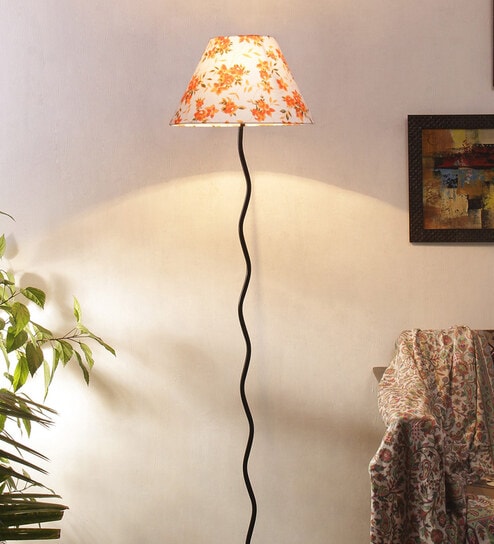 Agueda Multicolour Cottan Fabric Shade Club Floor Lamp With Iron Base By New Era