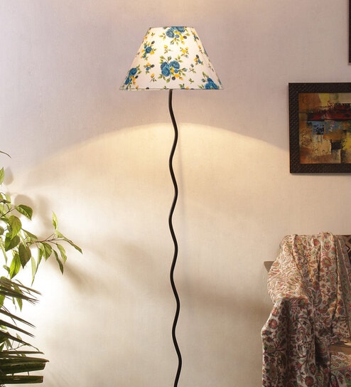Blaise Multicolour Cottan Fabric Shade Club Floor Lamp With Iron Base By New Era
