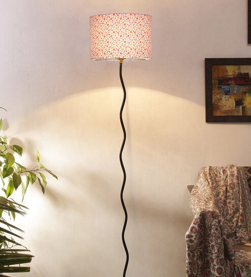 Yogasana Multicolour Cottan Fabric Shade Club Floor Lamp With Iron Base By New Era