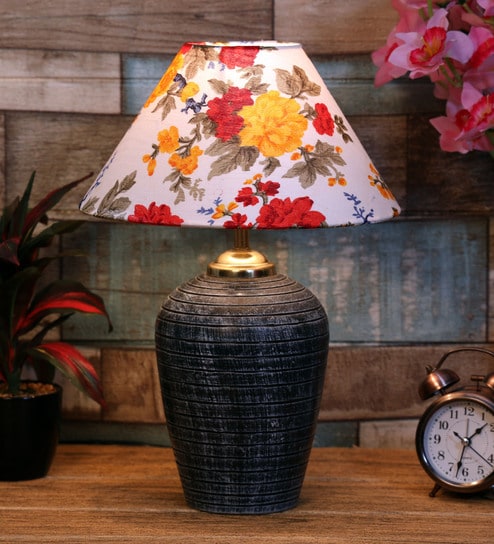 Multicolour Shade Table Lamp With Terracotta Base By Foziq