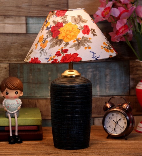 Skyline Multicolour Fabric Shade Night Lamp With Teracotta Base By Foziq