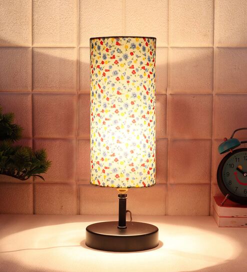 Trieste Multicolour Cottan Fabric Shade Table Lamp With Iron Base by New Era