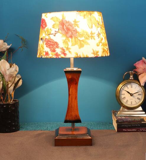 Multicolour Shade Table Lamp With Light Brown  Woodden Base by Foziq
