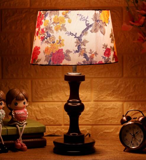 Triune Multicolour Fabric Shade Night Lamp With Wood Base By BrightDaisy