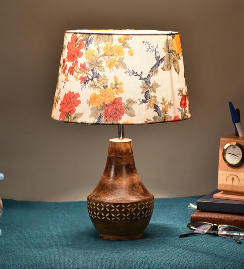 Tokyo Multicolour Fabric Shade Night Lamp With Wood Base By BrightDaisy
