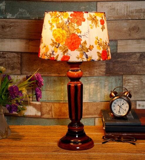 Nassau Multicolour Fabric Shade Night Lamp With Wood Base By BrightDaisy