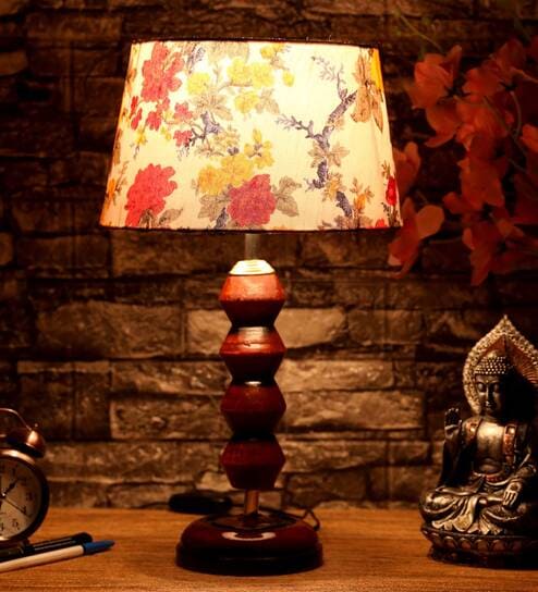 Kilda Multicolour Fabric Shade Night Lamp With Wood Base By BrightDaisy