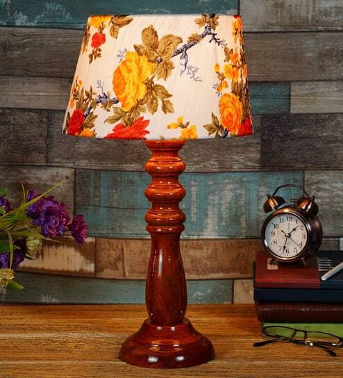 Uniqualy Multicolour Fabric Shade Night Lamp With Wood Base By BrightDaisy