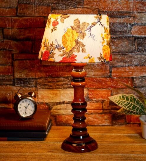 Serenity Multicolour Fabric Shade Night Lamp With Wood Base By BrightDaisy