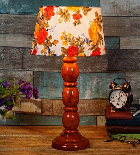 Chicago Multicolour Fabric Shade Night Lamp With Wood Base By BrightDaisy