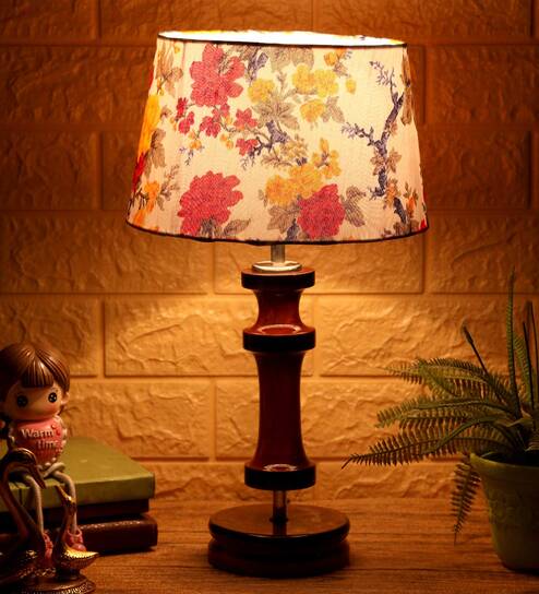 Florence Multicolour Fabric Shade Night Lamp With Wood Base By BrightDaisy