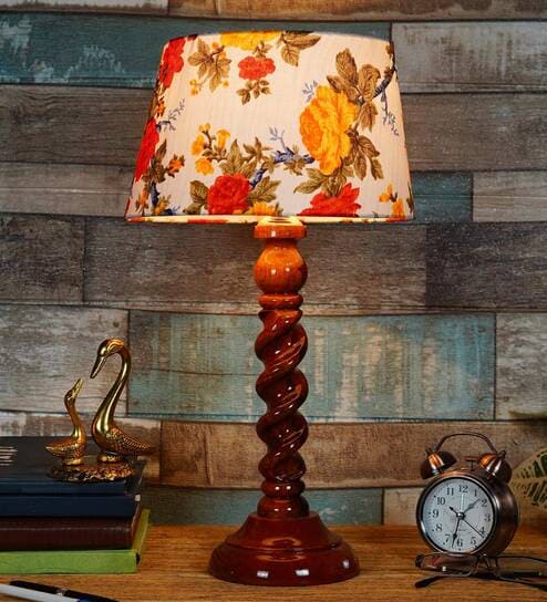 Paxton Multicolour Fabric Shade Night Lamp With Wood Base By BrightDaisy